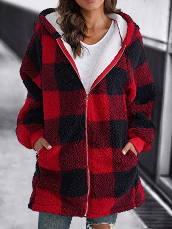 Women Oversized Hoodie Plaid Loose Overcoat (Buy 2 Free Shiping)