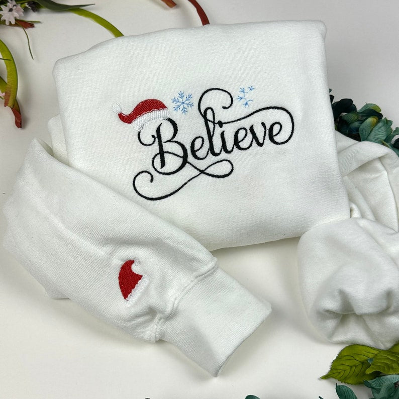 Christmas Sweatshirt Embroidered - Sweatshirts- Embroidered Sweatshirts - Christmas - Believe Santa