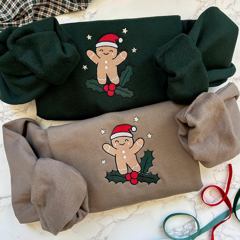 Embroidered Christmas Gingerbread Sweatshirt, Holiday Sweatshirt,Gingerbread Man Embroidered Sweater, Christmas Sweatshirt