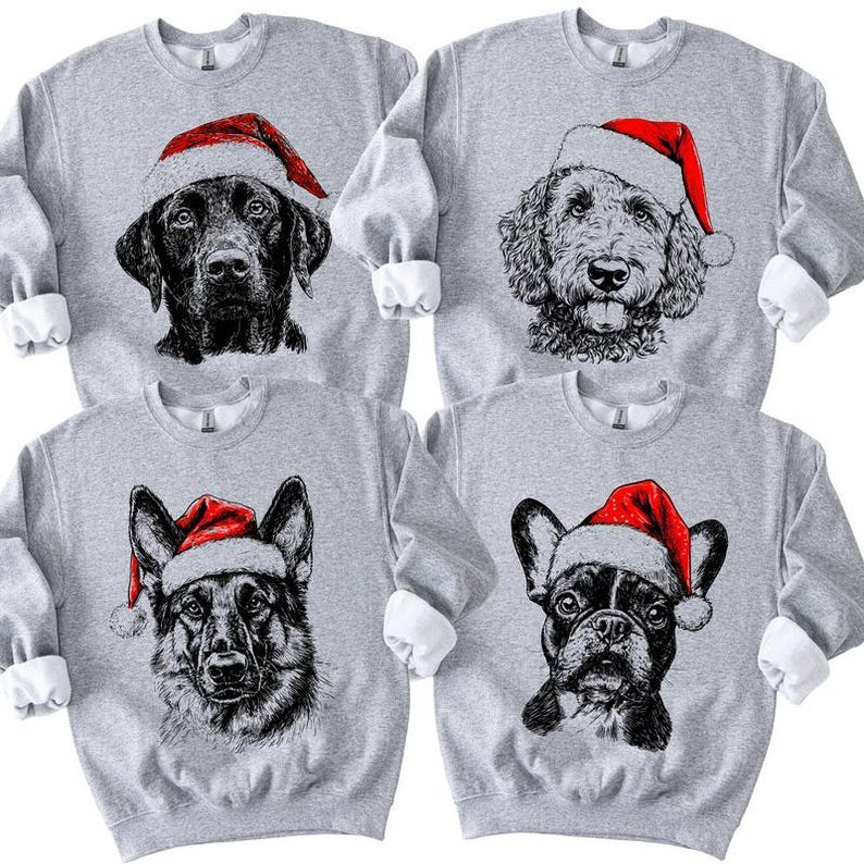 Custom Santa Paws Christmas Dog Sweatshirt, 50 Dog Breeds in Festive Santa Hat T-shirt, Dog Lover Shirt, Funny Christmas Gift Hoodie