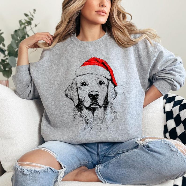 Custom Santa Paws Christmas Dog Sweatshirt, 50 Dog Breeds in Festive Santa Hat T-shirt, Dog Lover Shirt, Funny Christmas Gift Hoodie