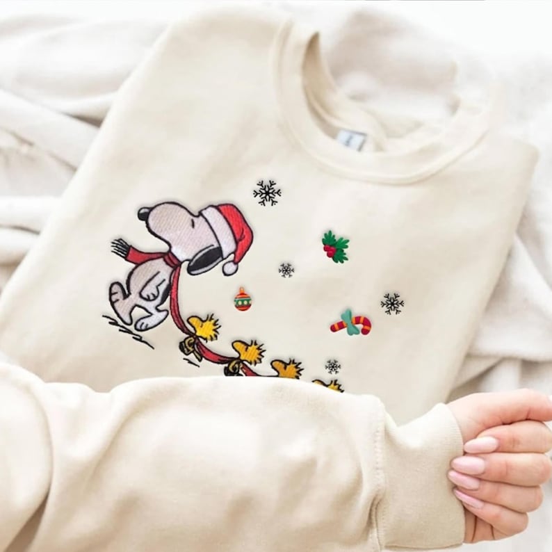 Funny Snoopy Woodstock Christmas Embroidered Sweatshirt, Snoopy Christmas Embroidered Sweatshirt, Christmas Embroidered Sweatshirt.