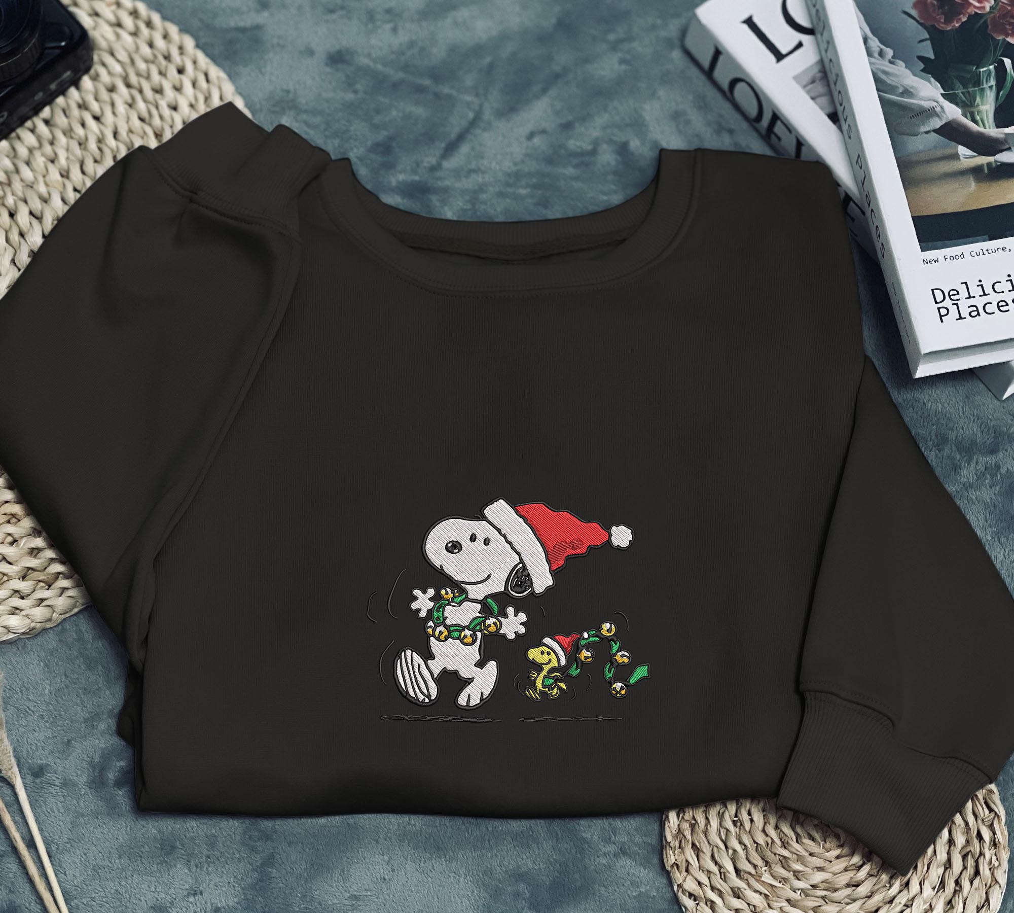 Snoopy Christmas Embroidered Sweatshirt Family Christmas Sweaters Unique Xmas Gift Cozy Seasonal Clothing Cute Snoopy Embroidery Shirt