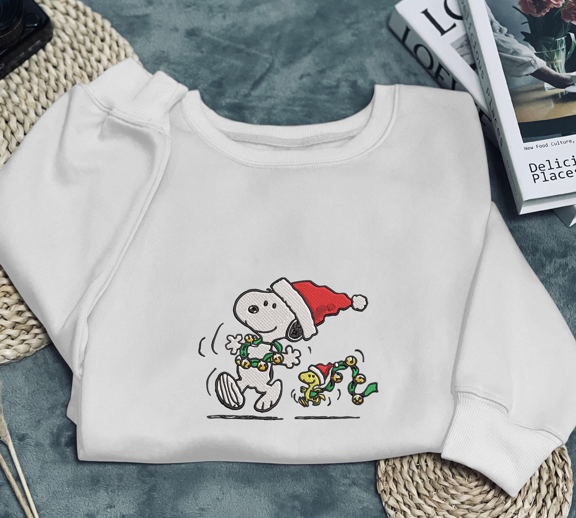 Snoopy Christmas Embroidered Sweatshirt Family Christmas Sweaters Unique Xmas Gift Cozy Seasonal Clothing Cute Snoopy Embroidery Shirt
