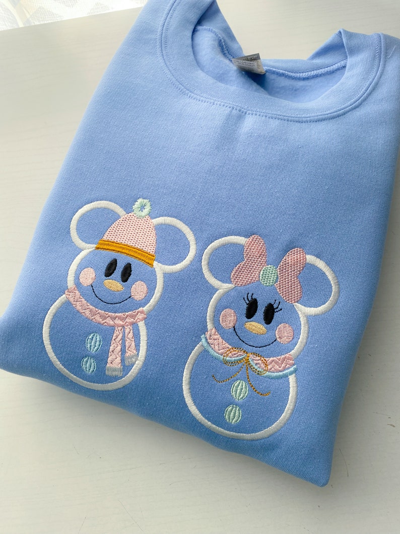 Mickey and Minnie Snowman Embroidered Shirt