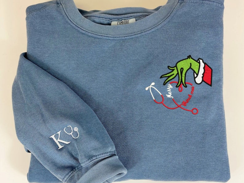 Custom Nurse Grinch Hand Embroidered Shirt