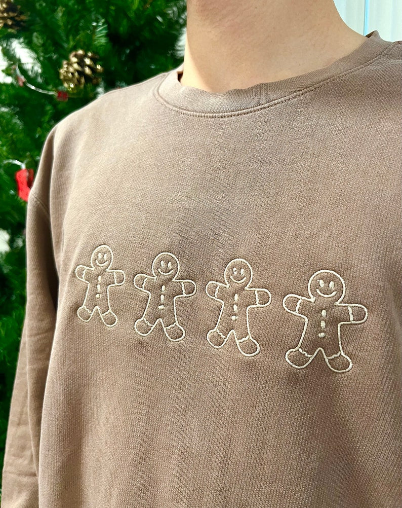 Gingerbread men Embroidered Comfort Colors Sweatshirt, Christmas Crewneck, Holiday Gifts, Cozy Lounge Wear, Lightweight Sweatshirt