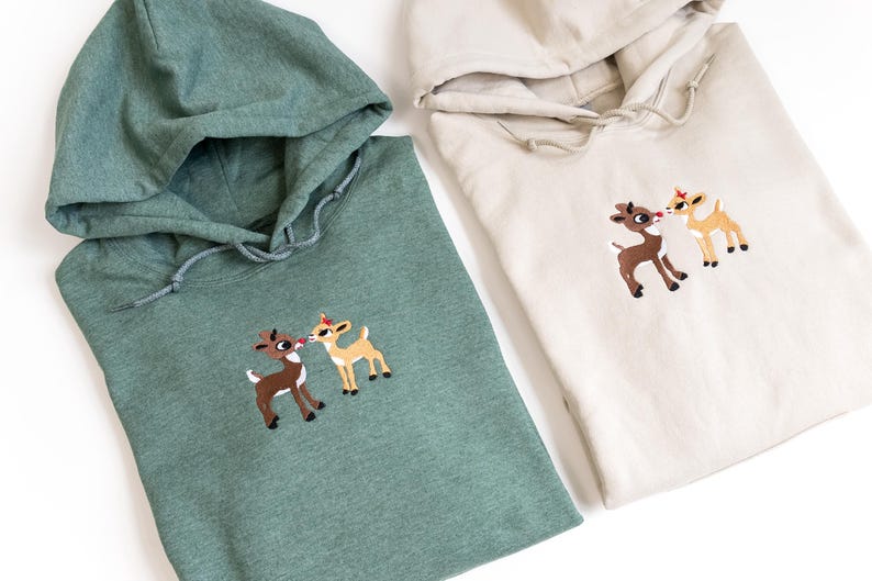 Christmas Embroidered Sweatshirt. Rudolph The Red Nose Reindeer Embroidered Hoodie, Fall Embroidered Hoodie. Christmas Hoodie.