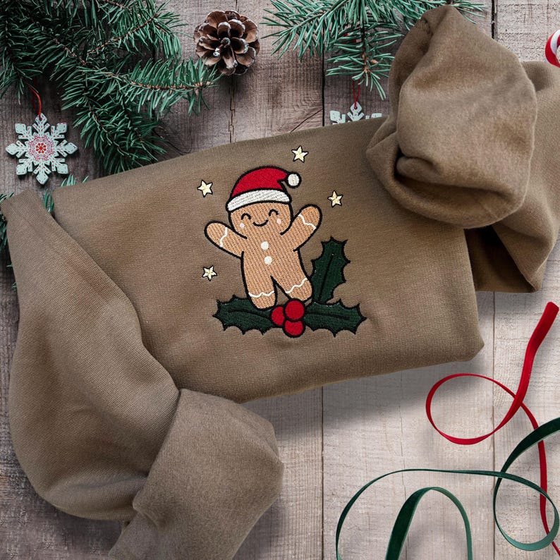 Embroidered Christmas Gingerbread Sweatshirt, Holiday Sweatshirt,Gingerbread Man Embroidered Sweater, Christmas Sweatshirt